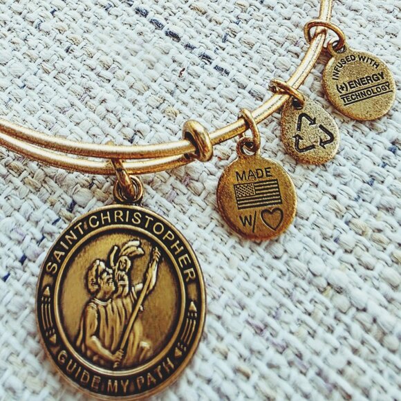 Alex and Ani Gold Saint Christopher Charm Bangle Bracelet Adjustable, Retired - Picture 3 of 4
